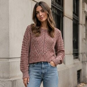 Rag & Bone Womens Roman Chunky Knit Sweater XS Red Marled Cable Pullover Cropped